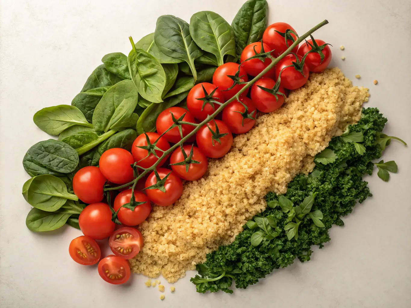 A vibrant image showcasing a variety of colorful, whole foods, such as fruits, vegetables, and grains, arranged in a balanced and appealing manner. The image should convey the concept of macronutrients and healthy eating.