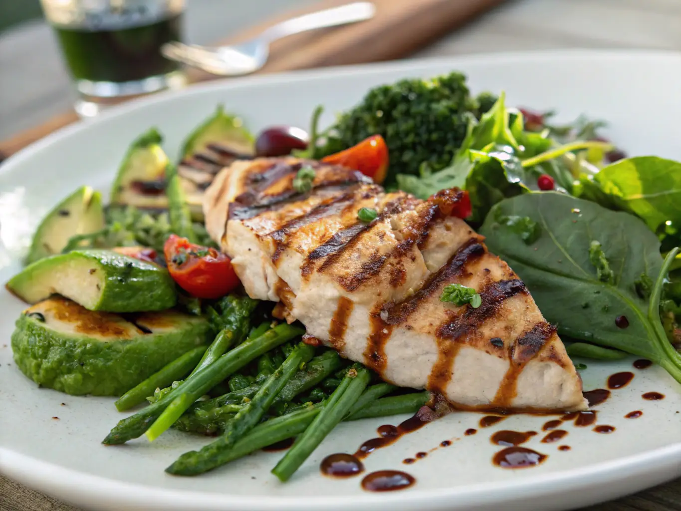 A split image comparing a ketogenic meal (high-fat, low-carb) with a low-carb meal (moderate fat, moderate carb), visually highlighting the differences in food choices and macronutrient ratios.